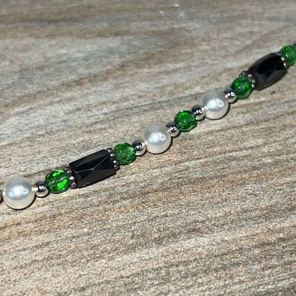 Hematite Magnetic Necklace Beaded Silver Tone And Green ClassicCore HealthCore - Picture 2 of 7